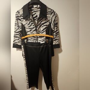 Chico's Zenergy Colecction Stylish Black and White Zebra Print Jumpsuit